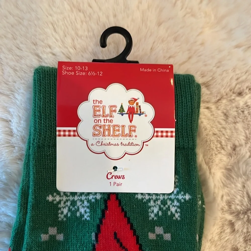 African American The Elf On The Shelf Green Christmas Holiday Crew Socks